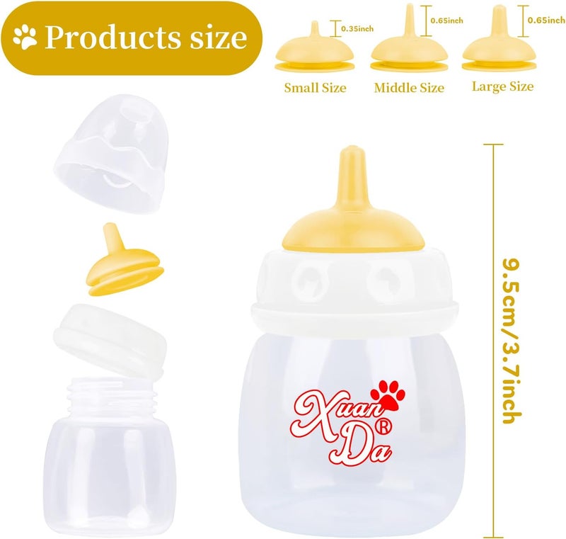 Xuanda Pet Feeding Bottle,3 Pack 60ml Nursing Bottle, 3 Sizes Nipples with Ventilation Valve Resistant Tearing Perfect for Puppies, Kittens, Small Wildlife(Yellow) - Image 2